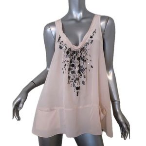 Rebecca Taylor Beaded Tank Top Blush Silk Tie Sleeveless Blouse